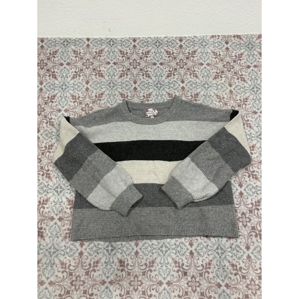 Pink Republic Striped Crewneck Sweater XL Gray Black White Knit PF4S24972RJ
